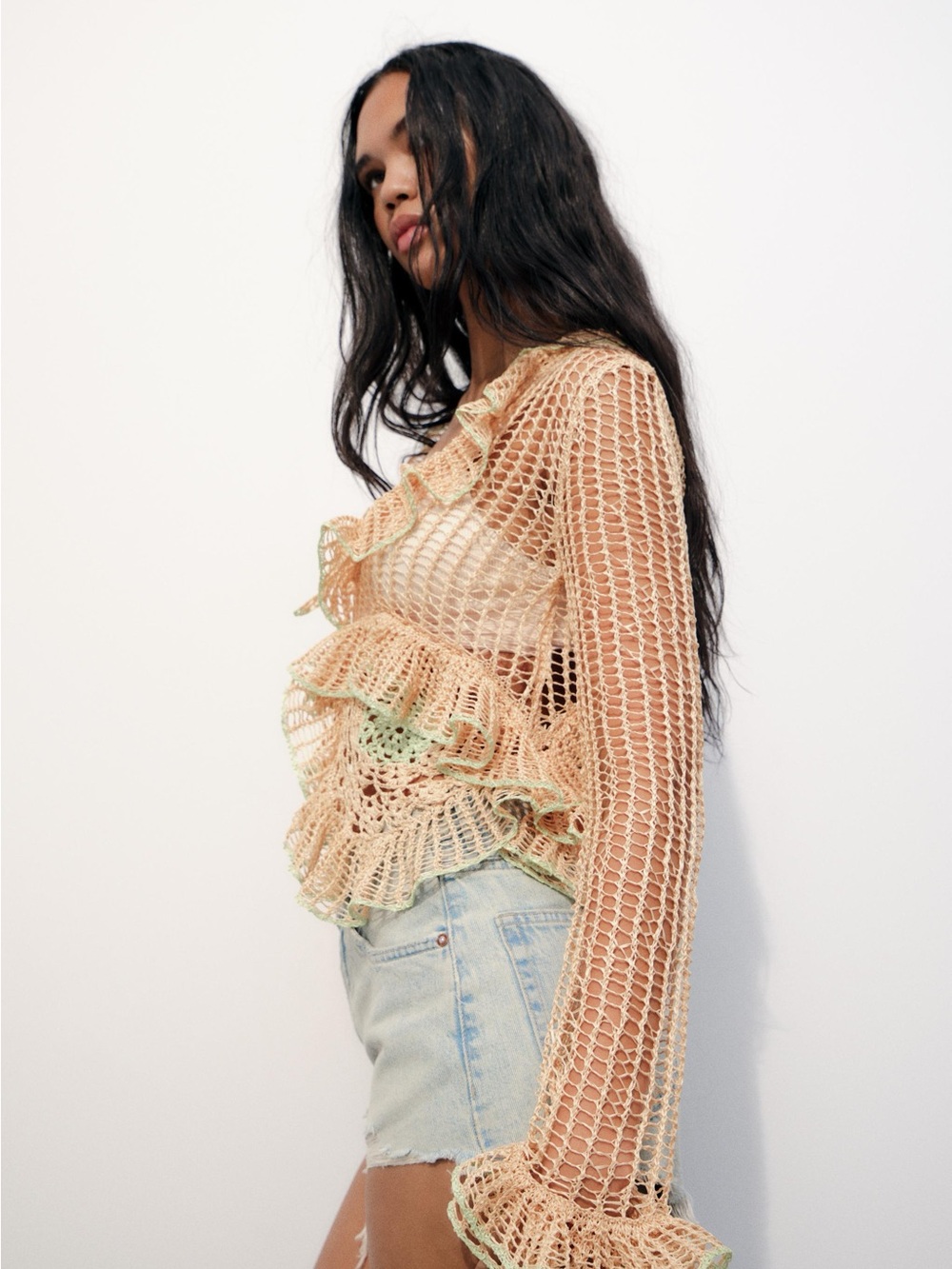 ZARA Woven Ruffle Raffia Women's Top - Picture 4 of 7
